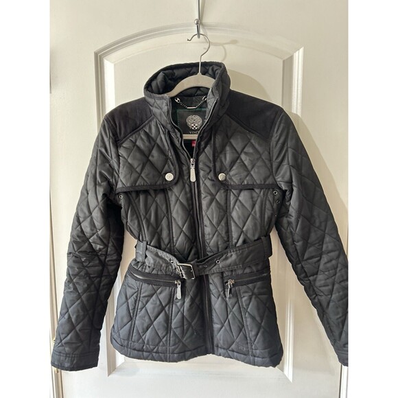 Vince Camuto Size Small Black Quilted Field Jacket Full Zip Elbow Patches - Picture 6 of 13